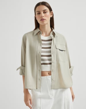 Stretch poplin shirt Cool Beige Woman - Brunello Cucinelli