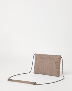 Croc print BC Duo pochette Light Brown Woman - Brunello Cucinelli