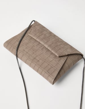 Croc print BC Duo pochette Light Brown Woman - Brunello Cucinelli