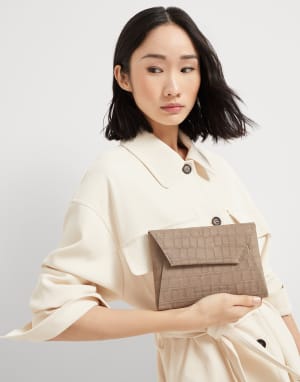 Croc print BC Duo pochette Light Brown Woman - Brunello Cucinelli