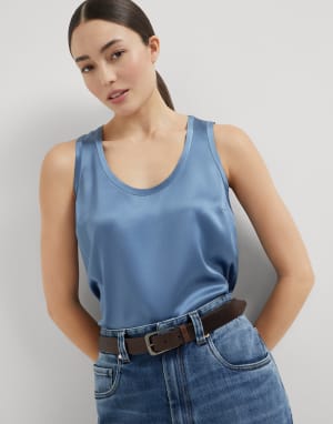 Satin top Oxford Blue Woman - Brunello Cucinelli