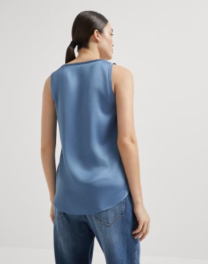 Top aus Satin Oxford-Blau Damen - Brunello Cucinelli