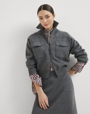 Cardigan aus doppeltem Strick Blei Damen - Brunello Cucinelli