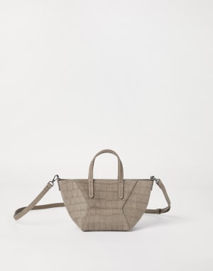 Borsa BC Duo mini Croc Print Marrone Chiaro Donna - Brunello Cucinelli
