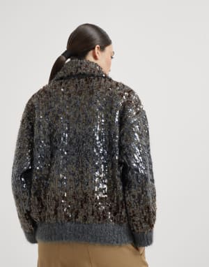 Dazzling dégradé embroidery cardigan Lead Woman - Brunello Cucinelli