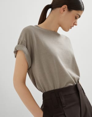 Cashmere and silk lightweight sweater Cool Beige Woman - Brunello Cucinelli