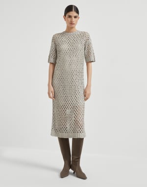 関税込BRUNELLO CUCINELLI モニール ロングドレス Dress with monili for Woman in Vanilla | Brunello Cucinelli