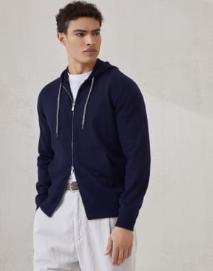 Cashmere sweatshirt-style cardigan Navy Blue Man - Brunello Cucinelli