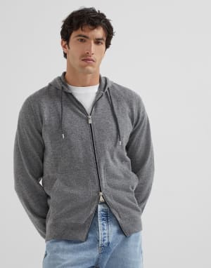 Cashmere sweatshirt-style cardigan Dark Grey Man - Brunello Cucinelli