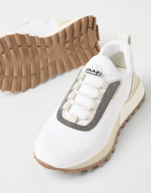 Techno fabric and calfskin runners White Woman - Brunello Cucinelli