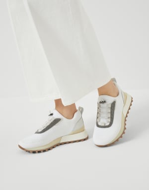 Techno fabric and calfskin runners White Woman - Brunello Cucinelli