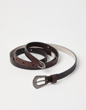 Carved leather belt Cocoa Woman - Brunello Cucinelli