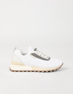 Techno fabric and calfskin runners White Woman - Brunello Cucinelli