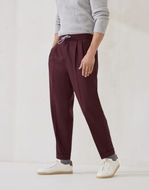 Trousers with double pleats and drawstring Bordeaux Man - Brunello Cucinelli