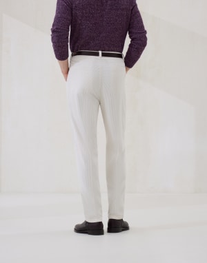 Corduroy leisure fit trousers Ecru Man - Brunello Cucinelli