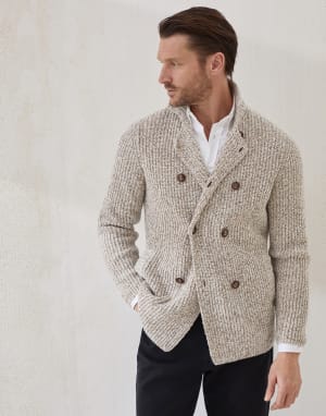 Cardigan with metal buttons Ecru Man - Brunello Cucinelli