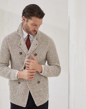 Cardigan with metal buttons Ecru Man - Brunello Cucinelli