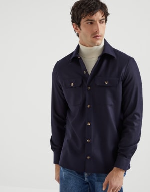 Virgin wool flannel overshirt Blue Man - Brunello Cucinelli