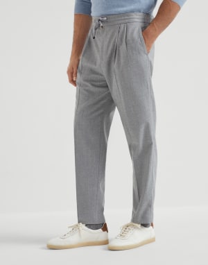 Virgin wool flannel trousers Pearl Grey Man - Brunello Cucinelli