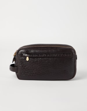Trousse de toilette en cuir grainé Marron Homme - Brunello Cucinelli