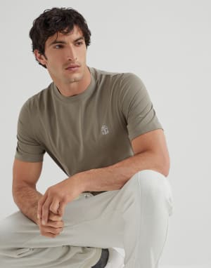 Jersey T-shirt with logo Sage Man - Brunello Cucinelli