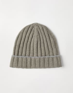 【★エレガント★】Brunello Cucinelli ☆ ニットキャップ メンズ 向け アントラサイト カシミヤ リブニットキャップ