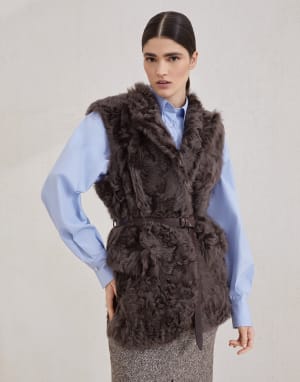 Gilet en peau de mouton Wavy Brun Foncé Femme - Brunello Cucinelli