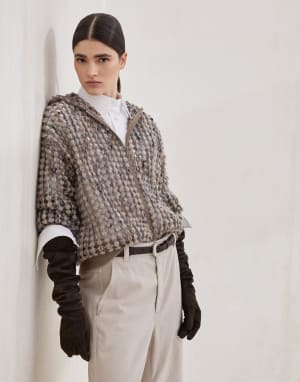 Balloon net cardigan Camel Woman - Brunello Cucinelli