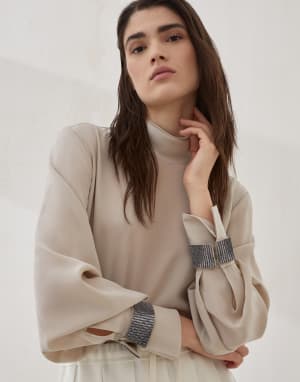 Crêpe de chine T-shirt Cool Beige Woman - Brunello Cucinelli