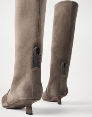 Suede city boots with monili Brown Woman - Brunello Cucinelli