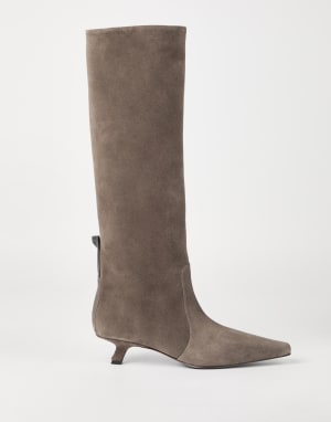 Suede city boots with monili Brown Woman - Brunello Cucinelli