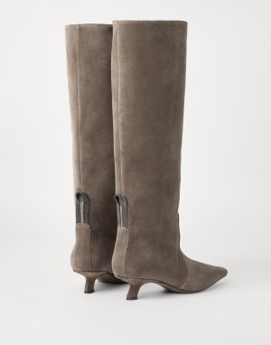 Suede city boots with monili Brown Woman - Brunello Cucinelli