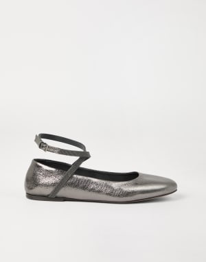 Lamé grained calfskin flats Silver Woman - Brunello Cucinelli