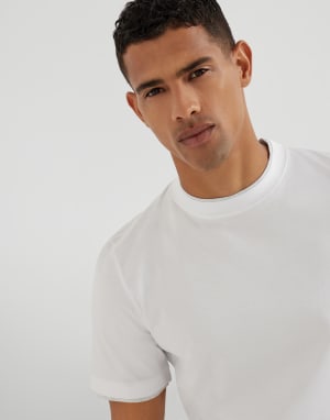T-shirt with faux-layering White Man - Brunello Cucinelli