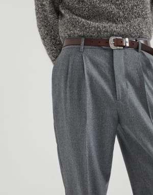 Leisure fit trousers with double pleats Medium Grey Man - Brunello Cucinelli