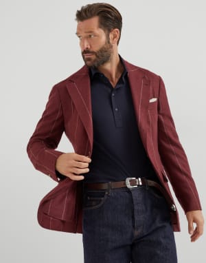 平纹针织面料马球衫 海军蓝 男款 - Brunello Cucinelli