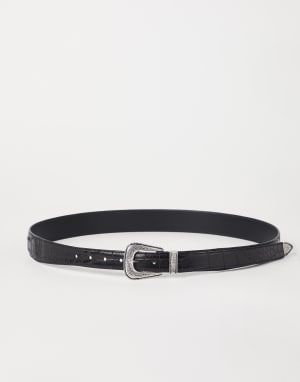 Cintura in alligatore e argento 925 Nero Uomo - Brunello Cucinelli