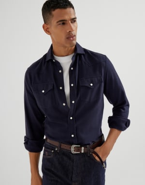 T-shirt with faux-layering White Man - Brunello Cucinelli