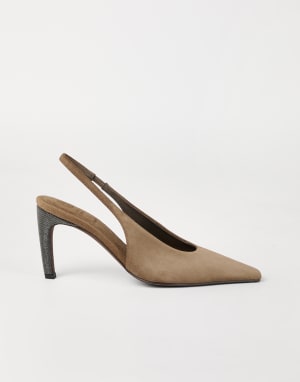 Suede slingback heels Light Brown Woman - Brunello Cucinelli