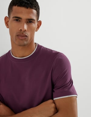 T-shirt with faux-layering Burgundy Man - Brunello Cucinelli