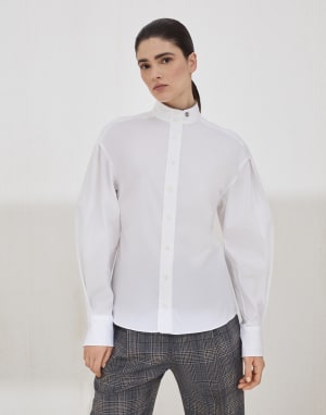 Stretch poplin shirt with monili White Woman - Brunello Cucinelli