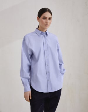 Cotton shirt with monili Azure Woman - Brunello Cucinelli
