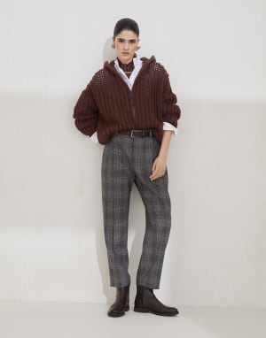 Prince of Wales baggy trousers Anthracite Woman - Brunello Cucinelli