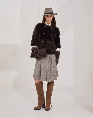 Fuzzy shearling cropped pea coat Rust Brown Woman - Brunello Cucinelli