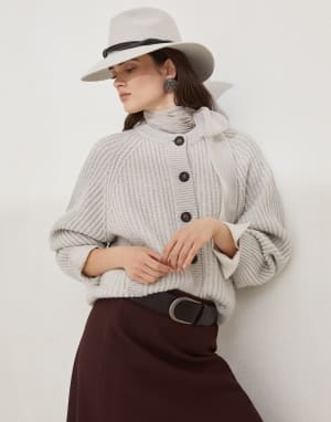 Cardigan in cashmere Piuma Beige Freddo Donna - Brunello Cucinelli