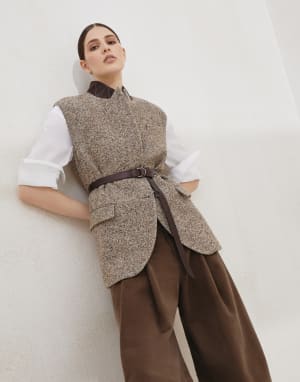 Weste aus Fischgrat-Tweed Kordel Damen - Brunello Cucinelli