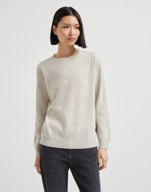 Джемпер из кашемира в английскую резинку Бежевый с серым оттенком Женщина - Brunello Cucinelli