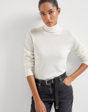 丝绒混纺毛衣 白色 女款 - Brunello Cucinelli