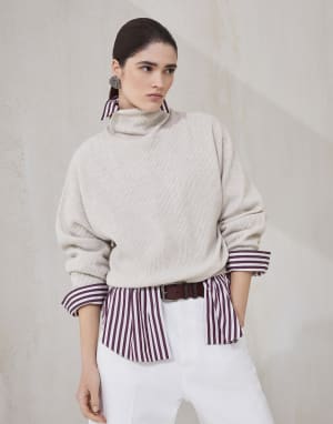 羊毛、丝绒混纺毛衣 冷米色 女款 - Brunello Cucinelli