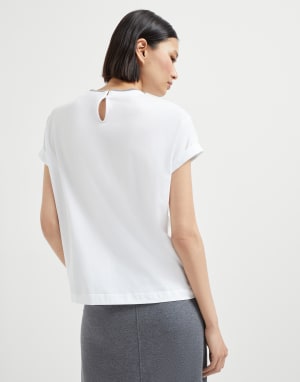 T-shirt with Precious Faux Layering White Woman - Brunello Cucinelli